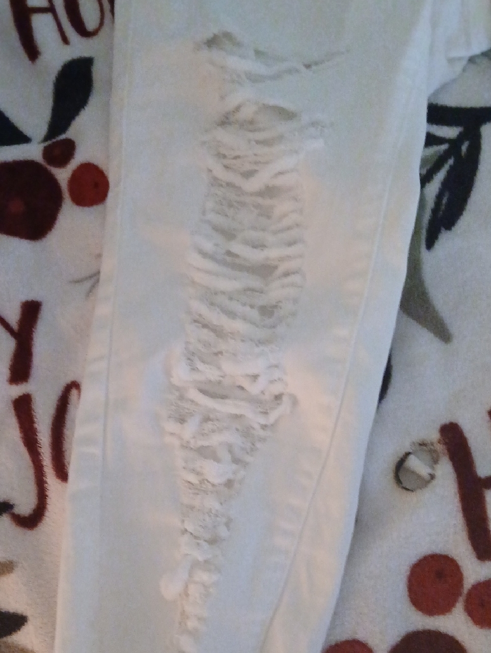 White Distressed Jeans - Ripped Style Capris - Picture 2 of 3